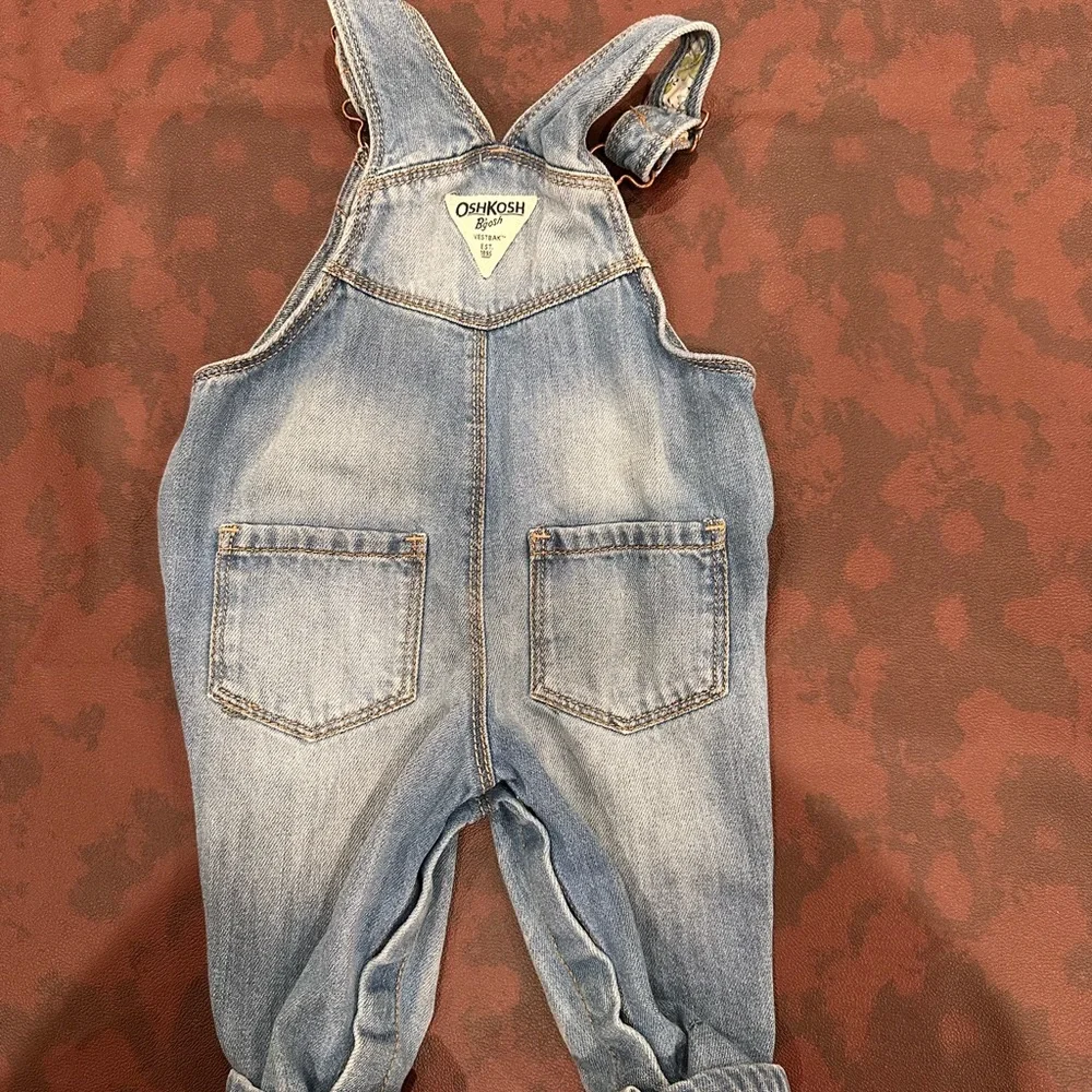 OshKosh B'gosh‎ Light Blue Denim Overalls with Flower Accents 6-9 months